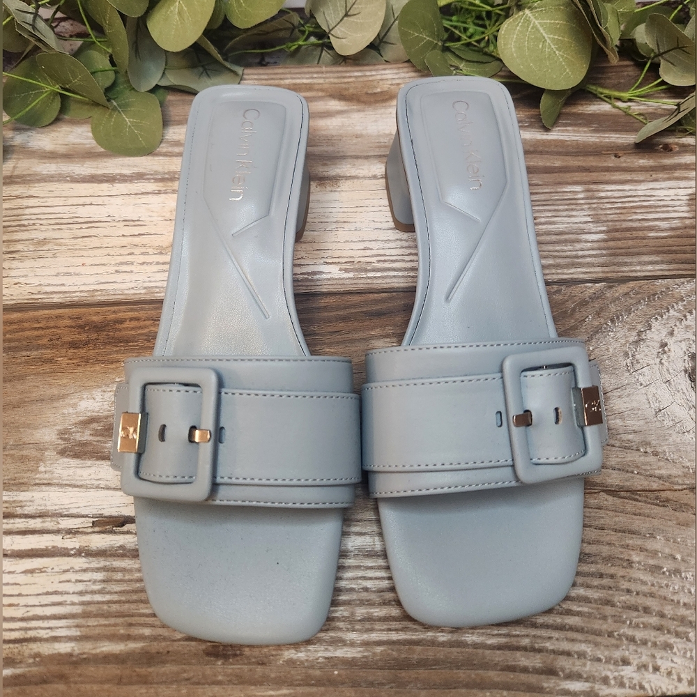 CK Ariella Smoke Blue Block Heel Buckle Slide Sandals NWOT Size 7M - Picture 3 of 10